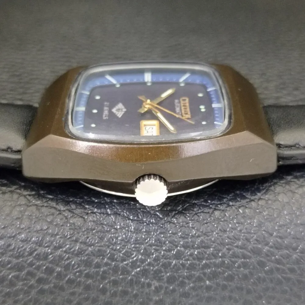 Vintage 1982 Square Citizen Automatic Mens Silver Watch W/daydate & Blue accents